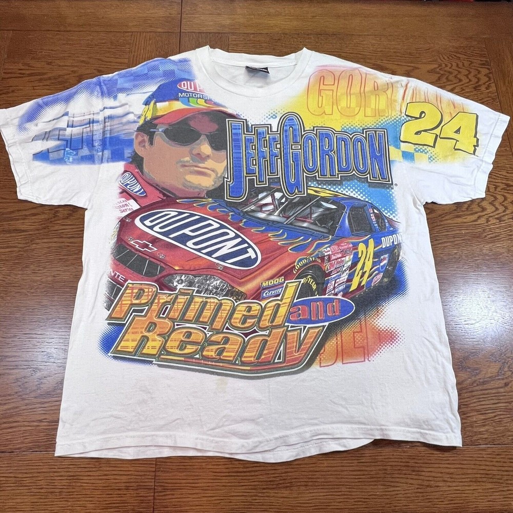 VTG Jeff Gordon NASCAR T Shirt DuPont 2001 All Over Print Retro Large